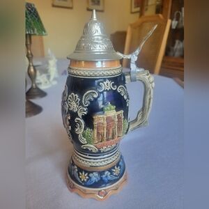Decorative German Beer Stein with Lid